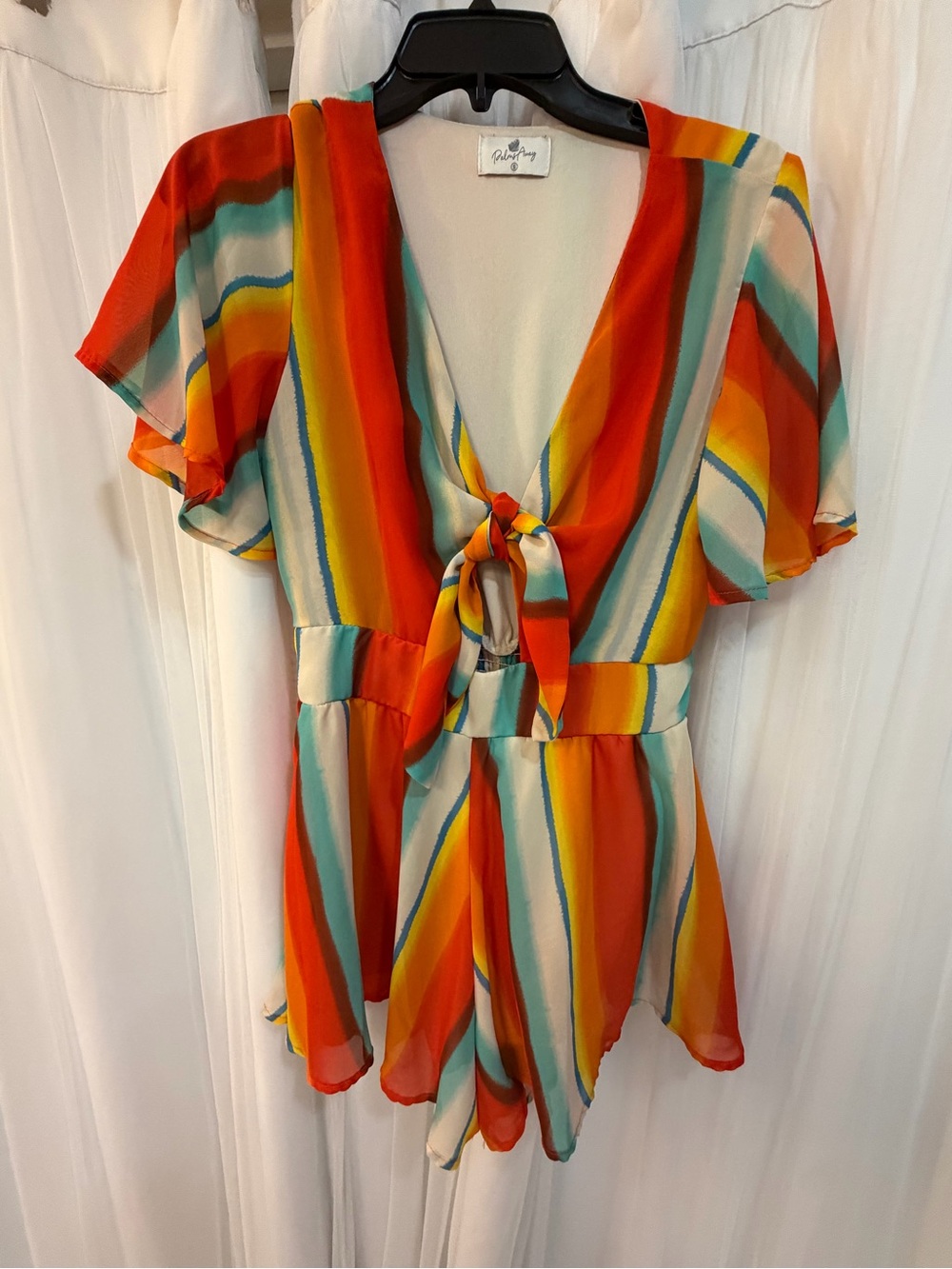 Tie-Front Striped V-Neck Dress/Shorts in Multicolor